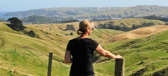 image of women on overlooking farm in Belmont